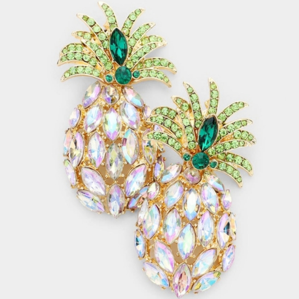 Rhinestone Pave Pineapple Earrings